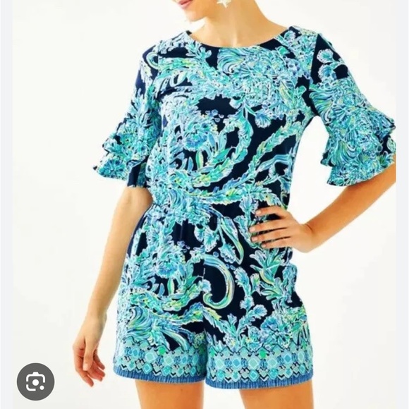 LILLY PULITZER Lula Romper High Tide Navy,  Scuba Doo Engineered Romper, Size XS - Picture 14 of 16